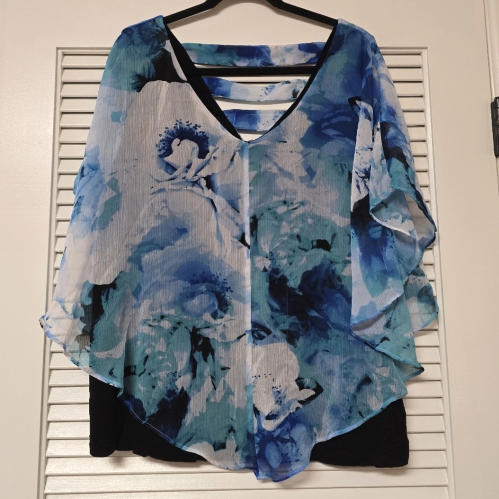 Alyx - (Plus-Size) Watercolour Lightweight Sheer Faux Shawl Layered Top